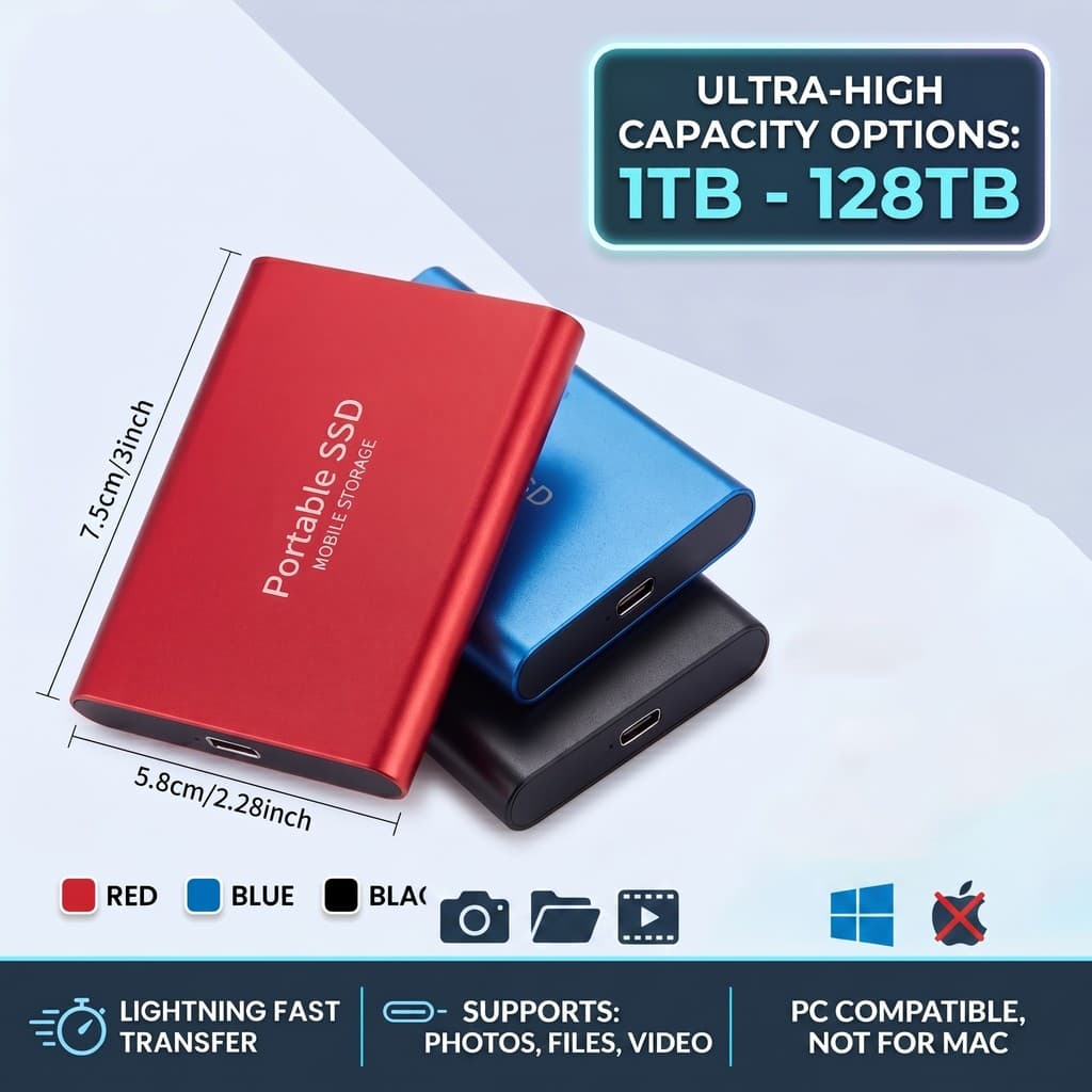 HD Externos SSD 128TB 60TB Disco rígido externo 30TB 16TB 8TB Disco rígido portátil de estado sólido 1TB 2TB