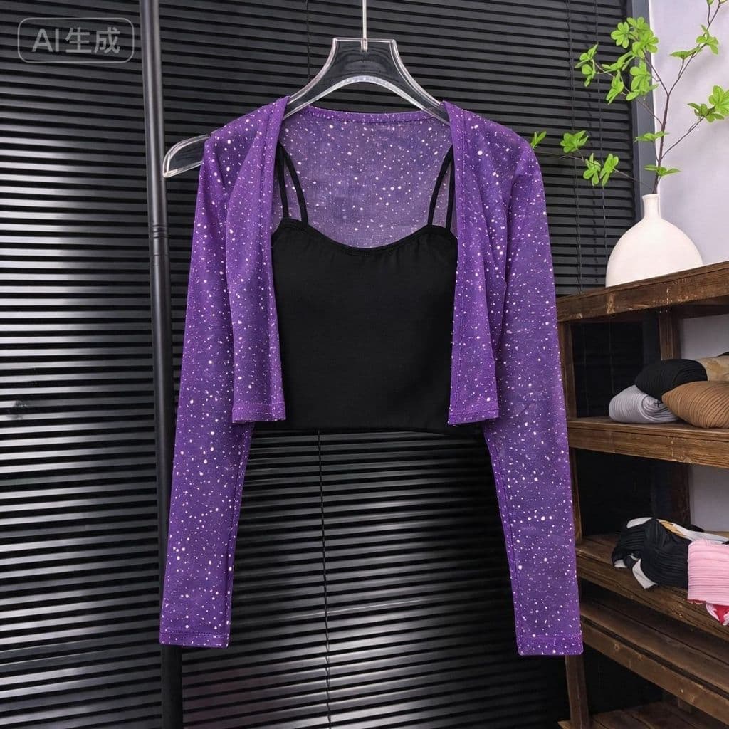 Tamanho grande estrela cheia diamante quente diamante gaze Cardigan xale jaqueta curta leve respirável confortável moda