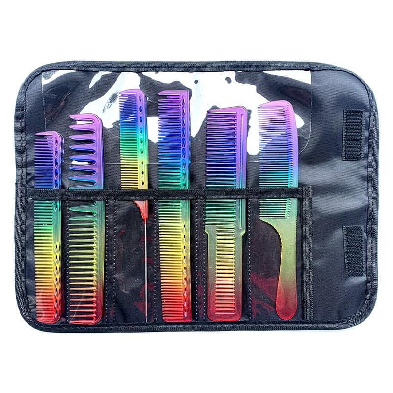 Conjunto de seis pentes arco-íris para salões de beleza, pente para corte de cabelo feminino longo, pente masculino, pen