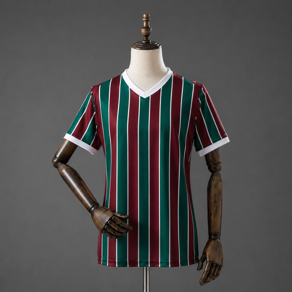 Camisa Masculina Listrada Branco com Detalhes Verde e Bordo  26/27 Modelo Esportivo Casual P ao 2XL