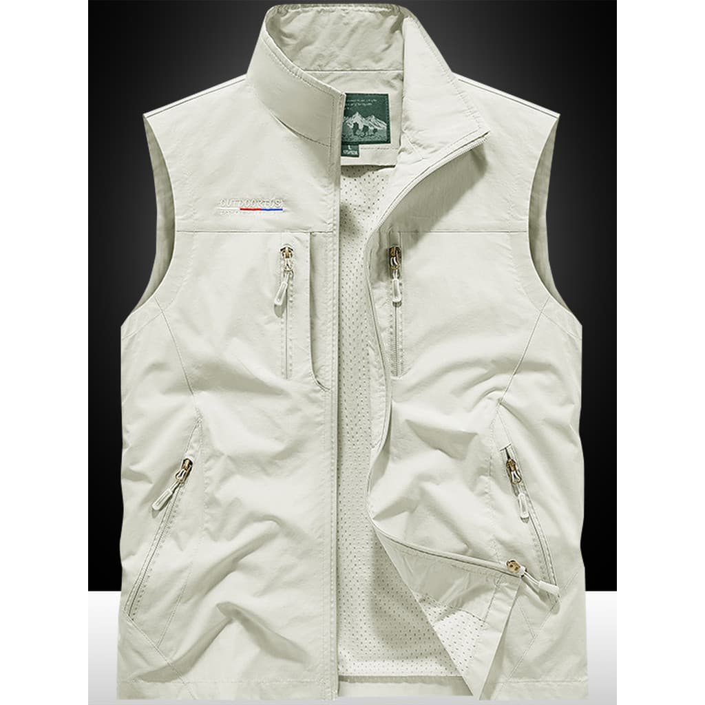 Outono colete fino masculino ao ar livre Multi-saco gola alta colete Casual solto tamanho grande colete simples viagem m