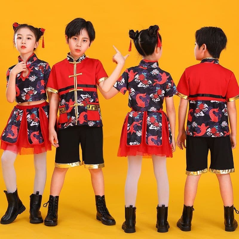 Traje de desempenho do dia das crianças jardim de infância chinês meninos meninas Hip-Hop traje de dança de rua conjunto