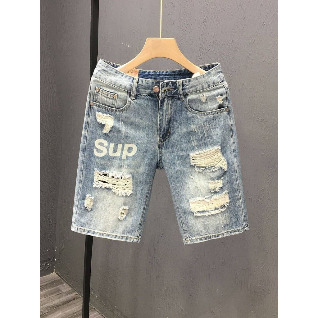 Verão fino rasgado Denim Shorts masculino Street Wear rufião bonito mendigo calças na moda em linha reta magro-ajuste ún