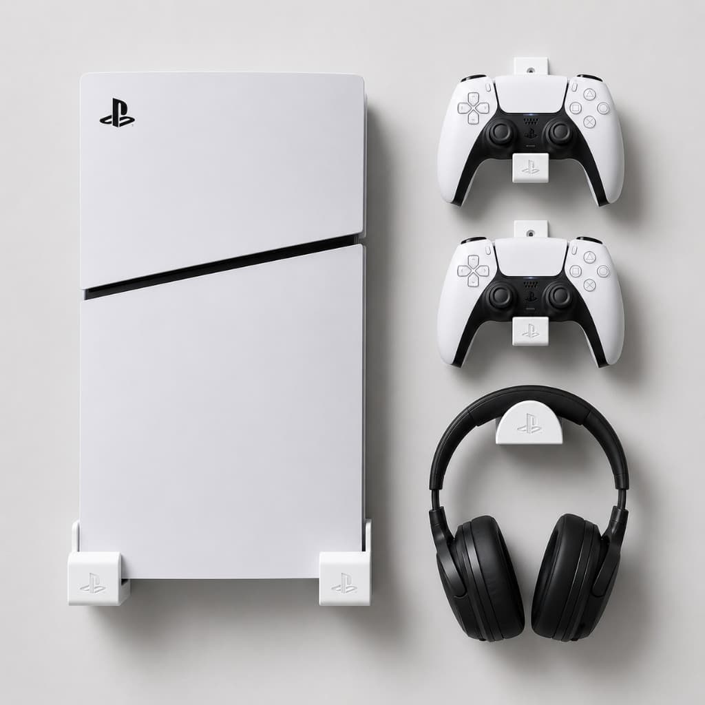 Suporte PS5 Slim de Parede Suporte Gamer Minimalista Suporte Console Fone Controles Playstation