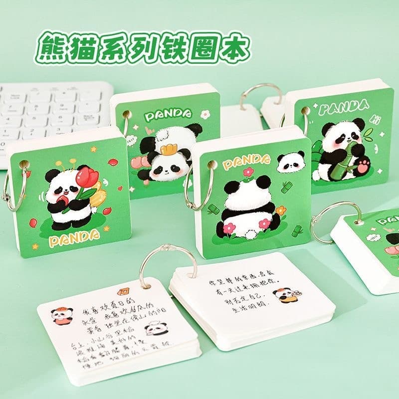 Criativo Panda anel de ferro caderno estudante nota portátil bolso bloco de notas em branco inglês palavra caderno folha