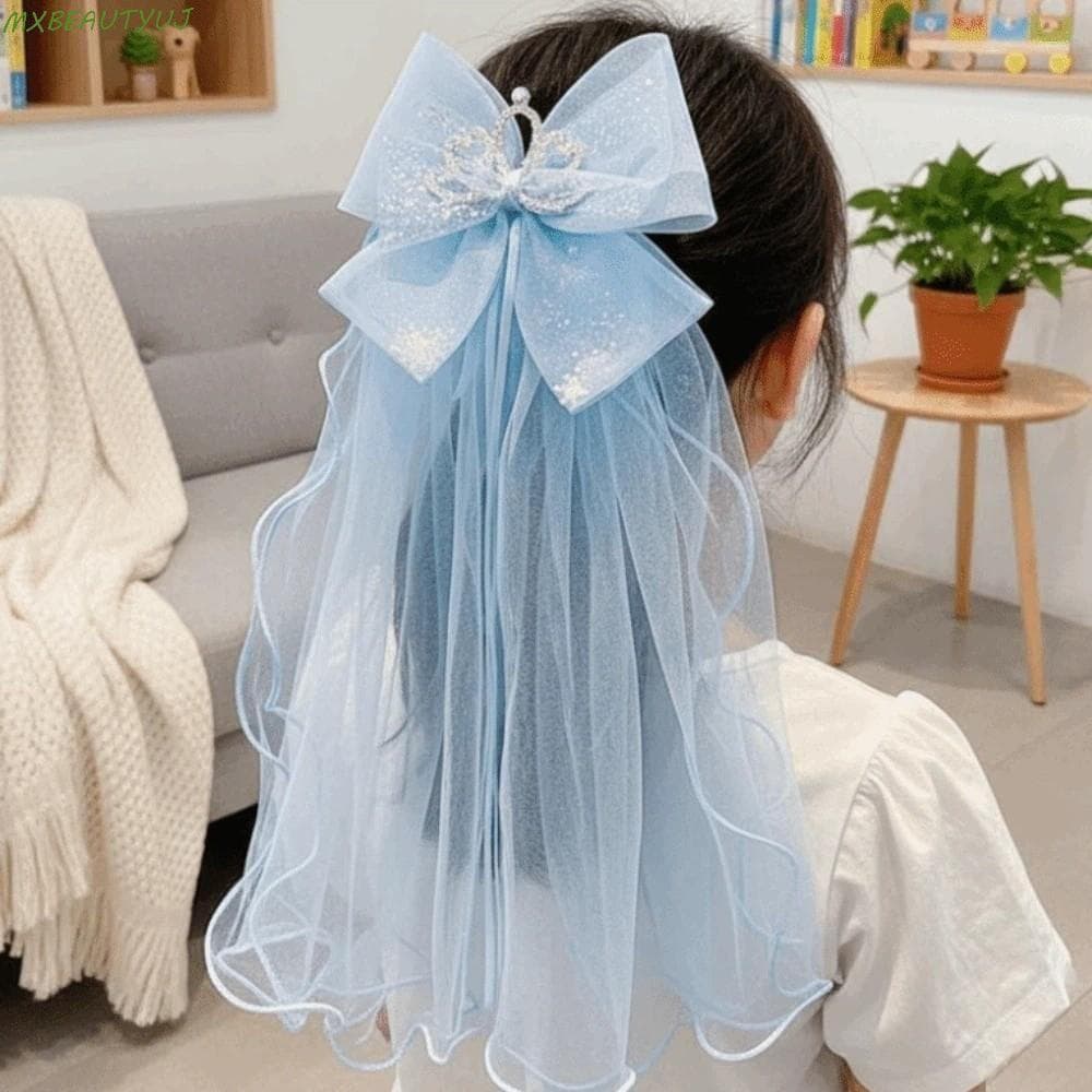 Presilha de Cabelo MXBEAUTYUJ com Véu, Acessório para Meninas com Laço Branco, Elegantes Pérolas de Malha, Presilhas Tul