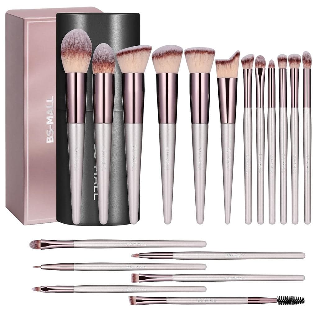 Conjunto de Pincéis de Maquiagem BS-MALL 18 Peças Premium Sintéticos para Base, Pó, Corretivos, Sombras e Blush com Esto