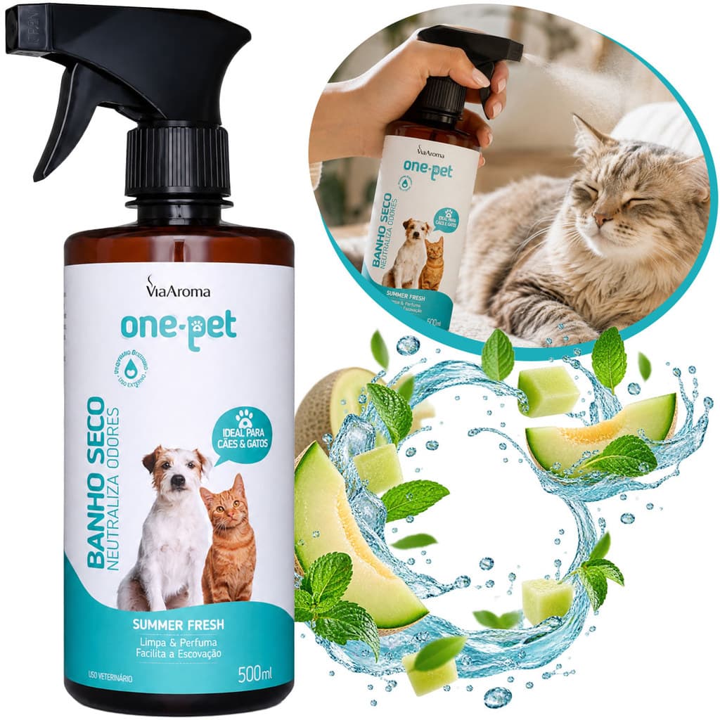 Banho a Seco Pet 500ml Cachorro Gato Spray Sem Enxágue Neutraliza Odores Perfumado One Pet Via Aroma