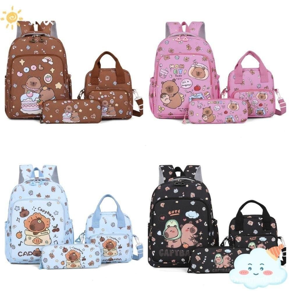 42741 RAIN Conjunto de 3 Peças de Mochilas Escolares, Mochilas Escolares Leves com Desenhos Animados, Capivara de Jardim