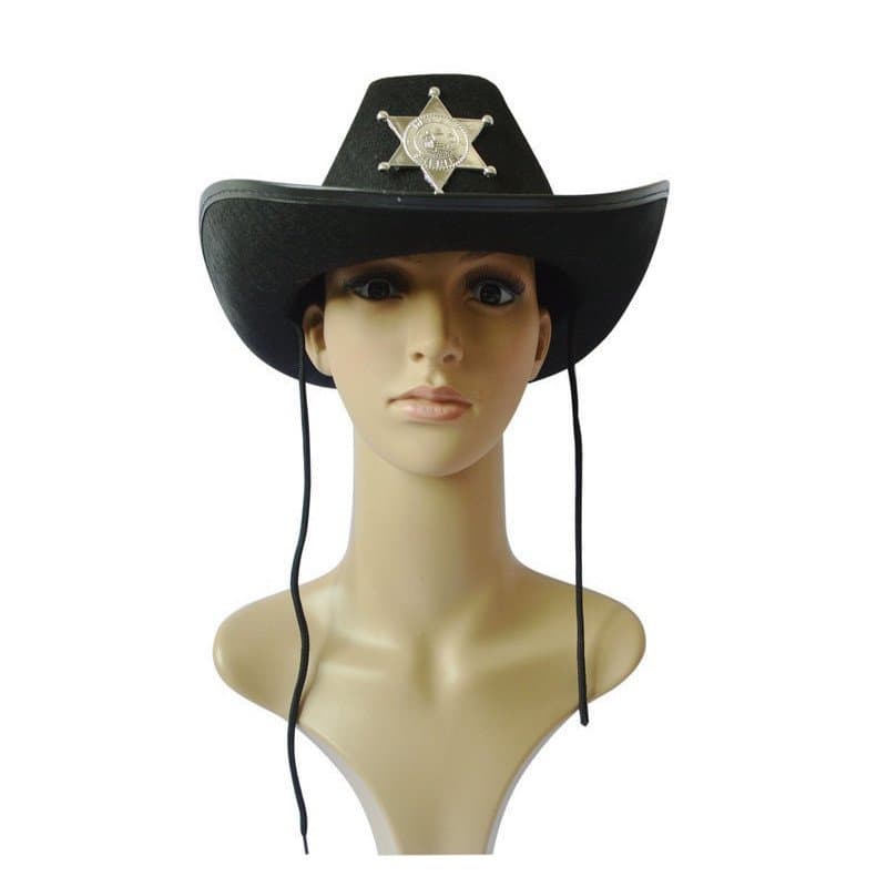 Chapéu Cowboy sheriff Estrela Preto Caça Para Festa Halloween Junina
