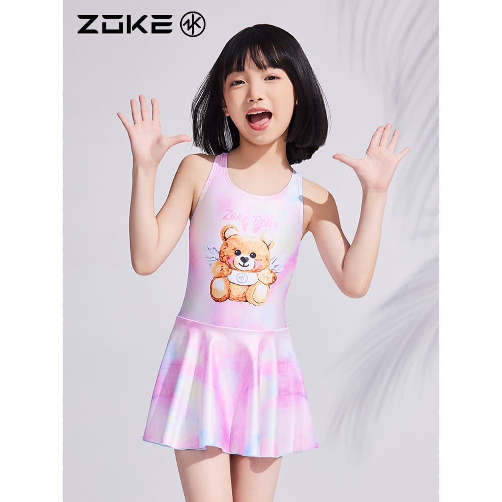 Zuke maiô infantil conservador protetor solar novo estilo maiô saia de uma peça Boxer médio grande crianças meninas maiô
