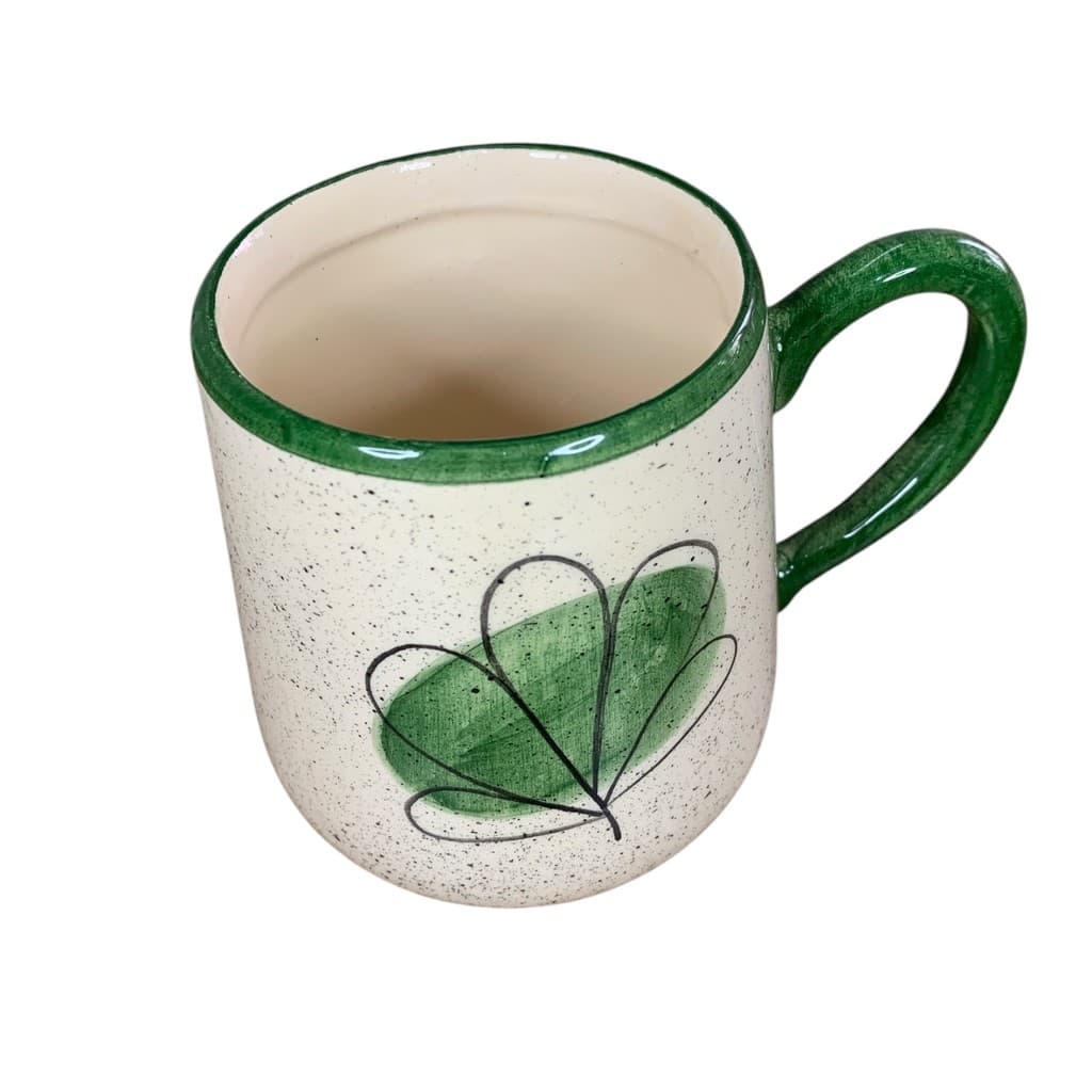 Caneca Decorada a Mão 400mL Verde Trevo Em Cerâmica Para Café Chá Leite Bebidas Decorativo