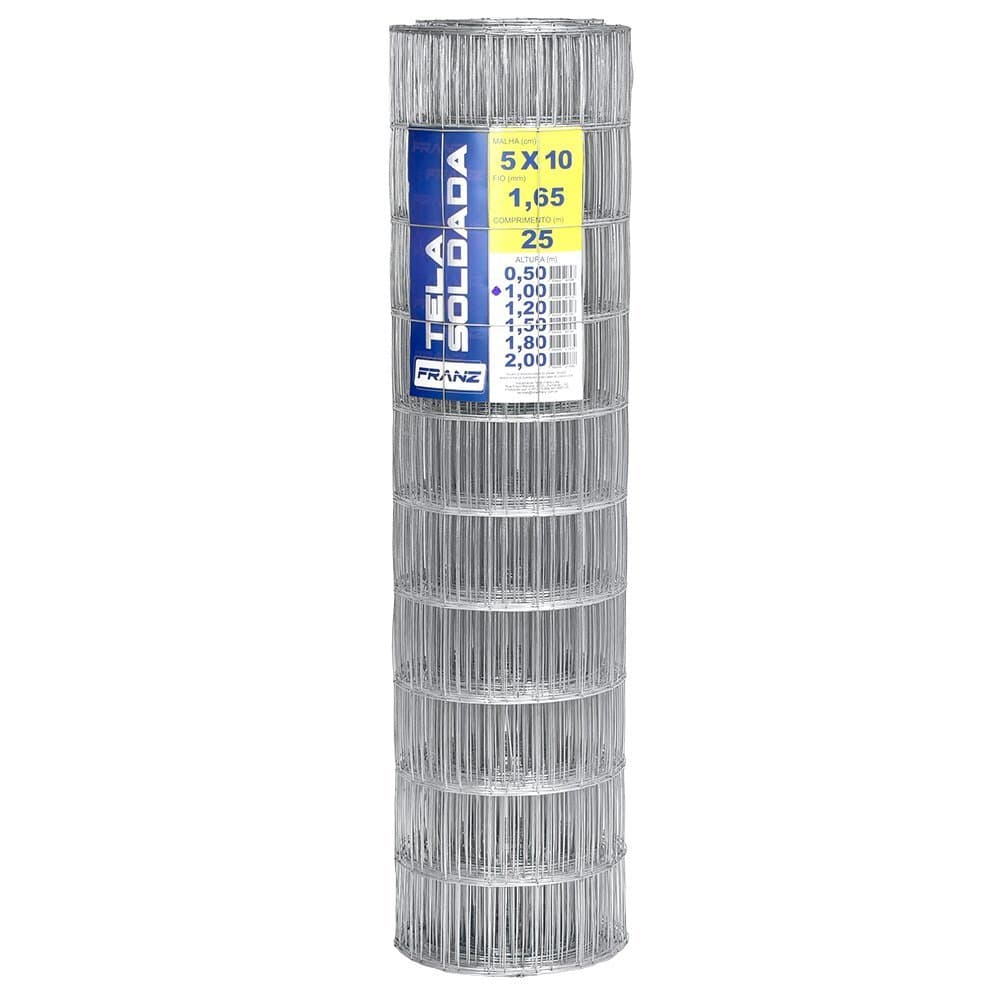 Tela Soldada Galvanizada Franz 5x10cm Fio 1,65mm 1m x 25m para Cercamentos