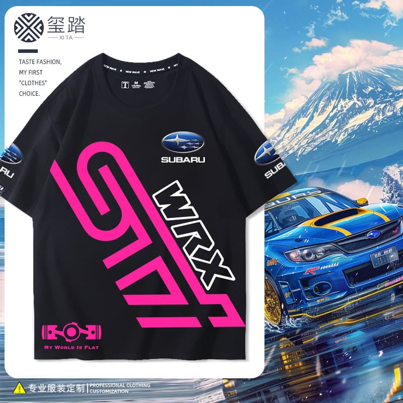 SUBARU wrx sti Asa de manga curta Leopard SUBARU Car Trend Manga curta JDM Modificado Roupas casuais de corrida de carro
