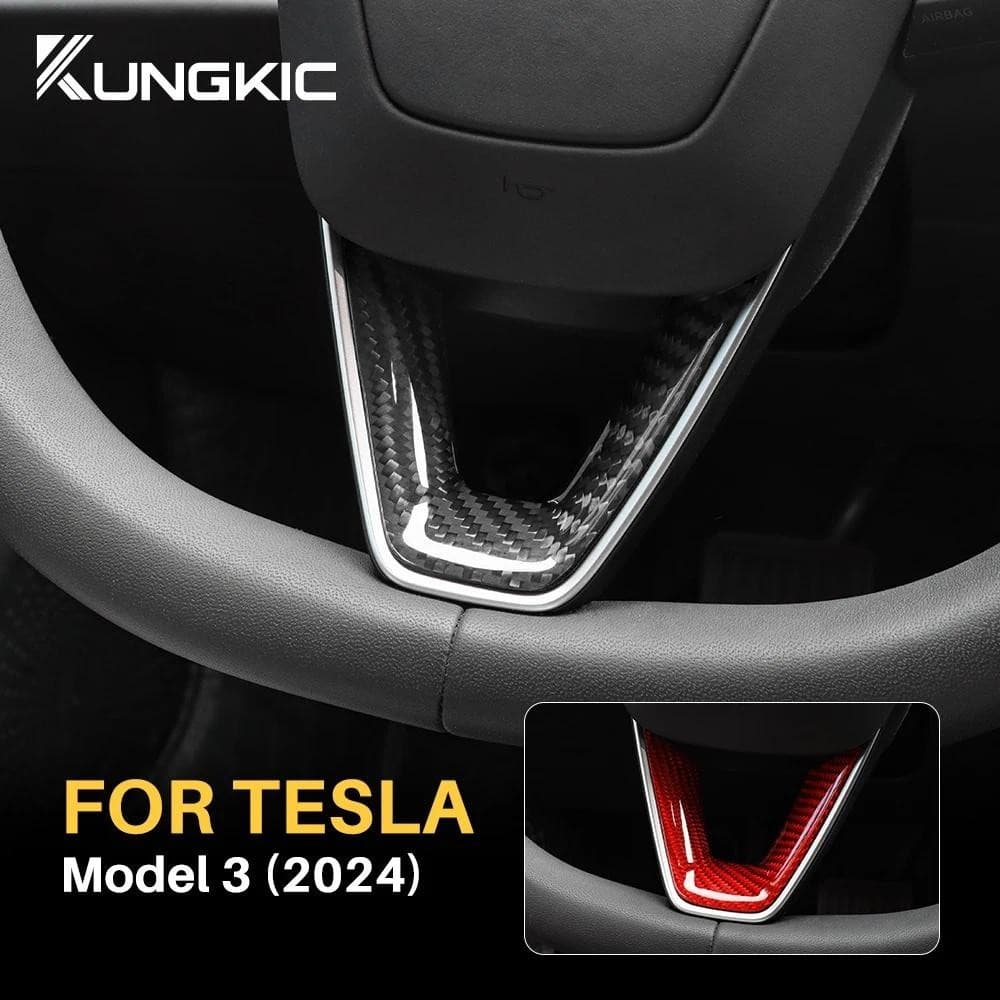 Fibra De Carbono Dura Real Para Tesla Modelo 3 Highland 2024 Guarnição Novo Model3 Volante Capa Inferior Acessórios Inte