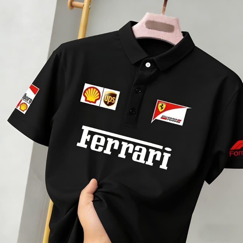 Ferrari F1 Racing 3d Impresso Camisa Polo Masculina Baju Lelaki Moda Unissex Esportes Respirável Secagem Camisa Polo Ao