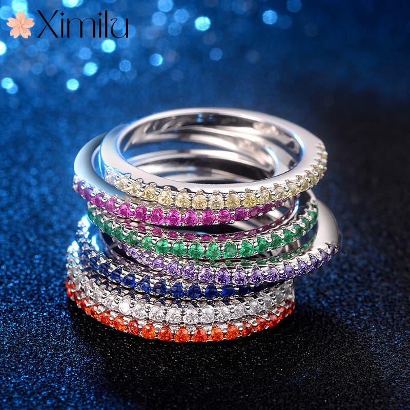 Anel multicolorido mais vendido, estilo europeu, joia feminina versátil com pedras arco-íris, popular em 2024 HFLE
