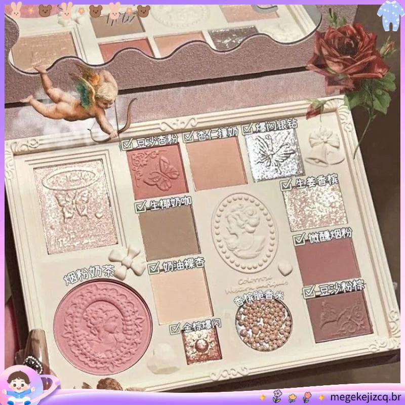 Paleta de sombras Universal 12 cores paleta de sombras de renda acessível estudante em relevo Blush leite chá alto brilh
