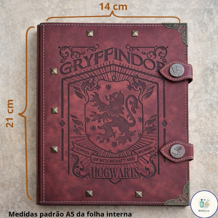 Kit Fichário Harry Potter A5 14,8x21cm c/ Fecho e Caneta Varinha - Capa Estilo Couro