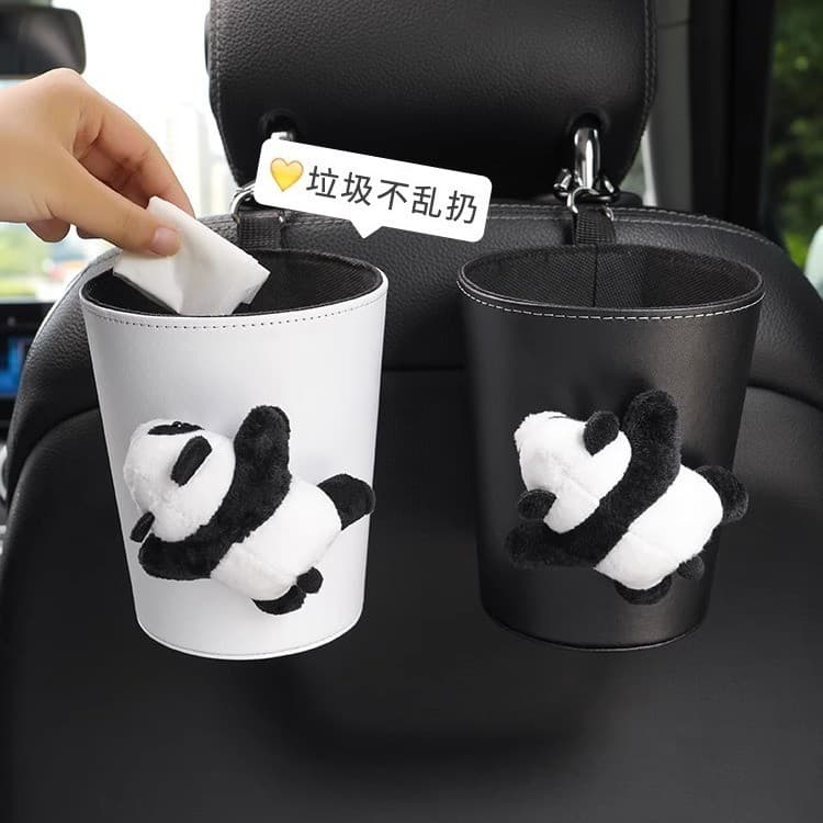 Lixeira para Carro Pendurada Organizador de Carro Couro Impermeável Panda Suporte para Banco de Carro Porta-guarda-chuva