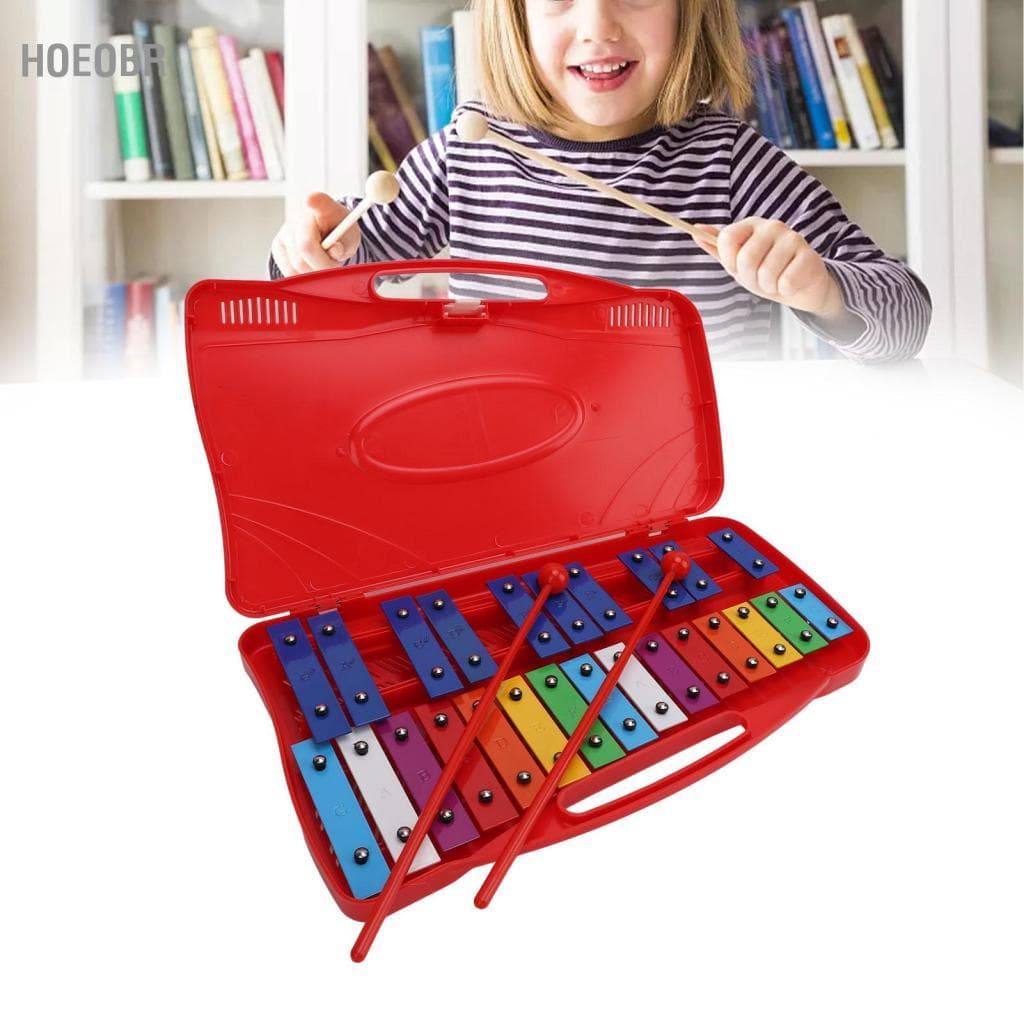 Hoeobr Funien Profissional Alumínio Colorido 25 Notas Instrumento Xilofone Infantil para Educação Infantil Durável Leve