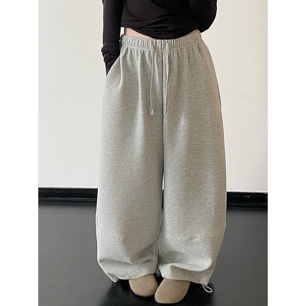 Sun Pomelo Air Fleece & Wool Soft Waxy Vovó Calças Cordão Cintura Elástica Calças Perna Larga Solta Casual Sweatpants Ou
