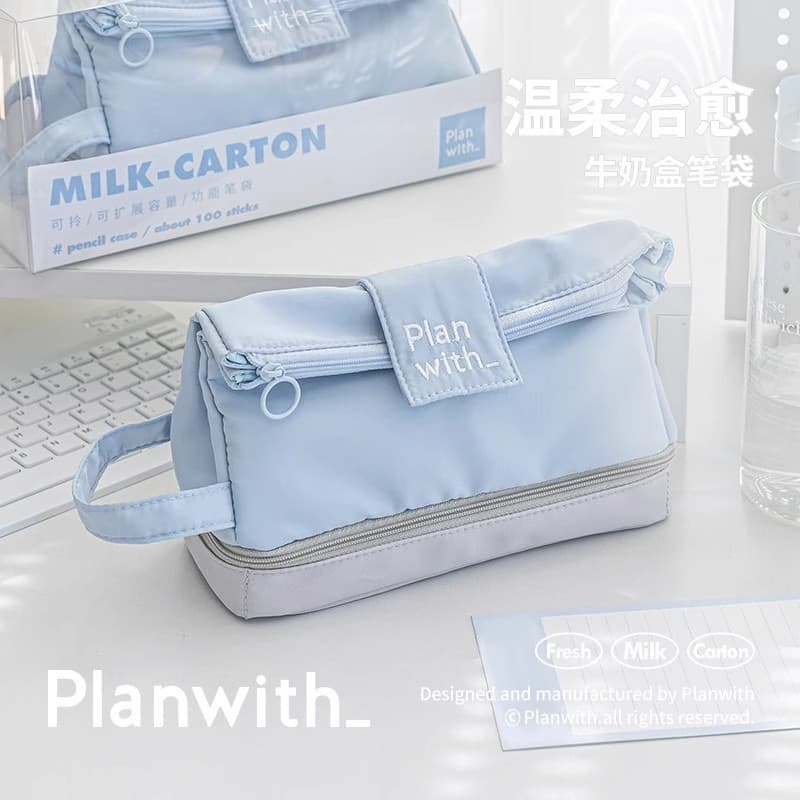 [Novo estilo] versão coreana estojo de lápis de grande capacidade bolsa de papelaria para estudantes estilo de costura d