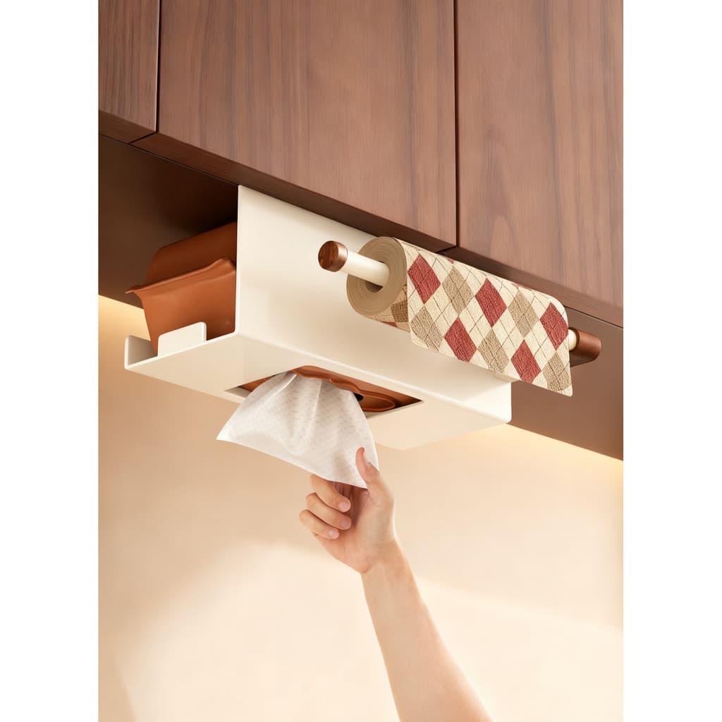 Estilo creme Medieval toalheiro de cozinha armário papel pendurado caixa de armazenamento rolo papel plástico envoltório