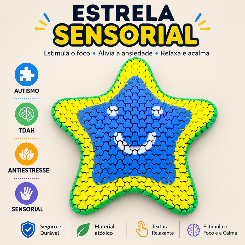 Estrela Sensorial 3D Articulada Flexível  Brinquedo articulado Antiestressetress TDAH Autismo Fidget Toy Colorida Relaxa
