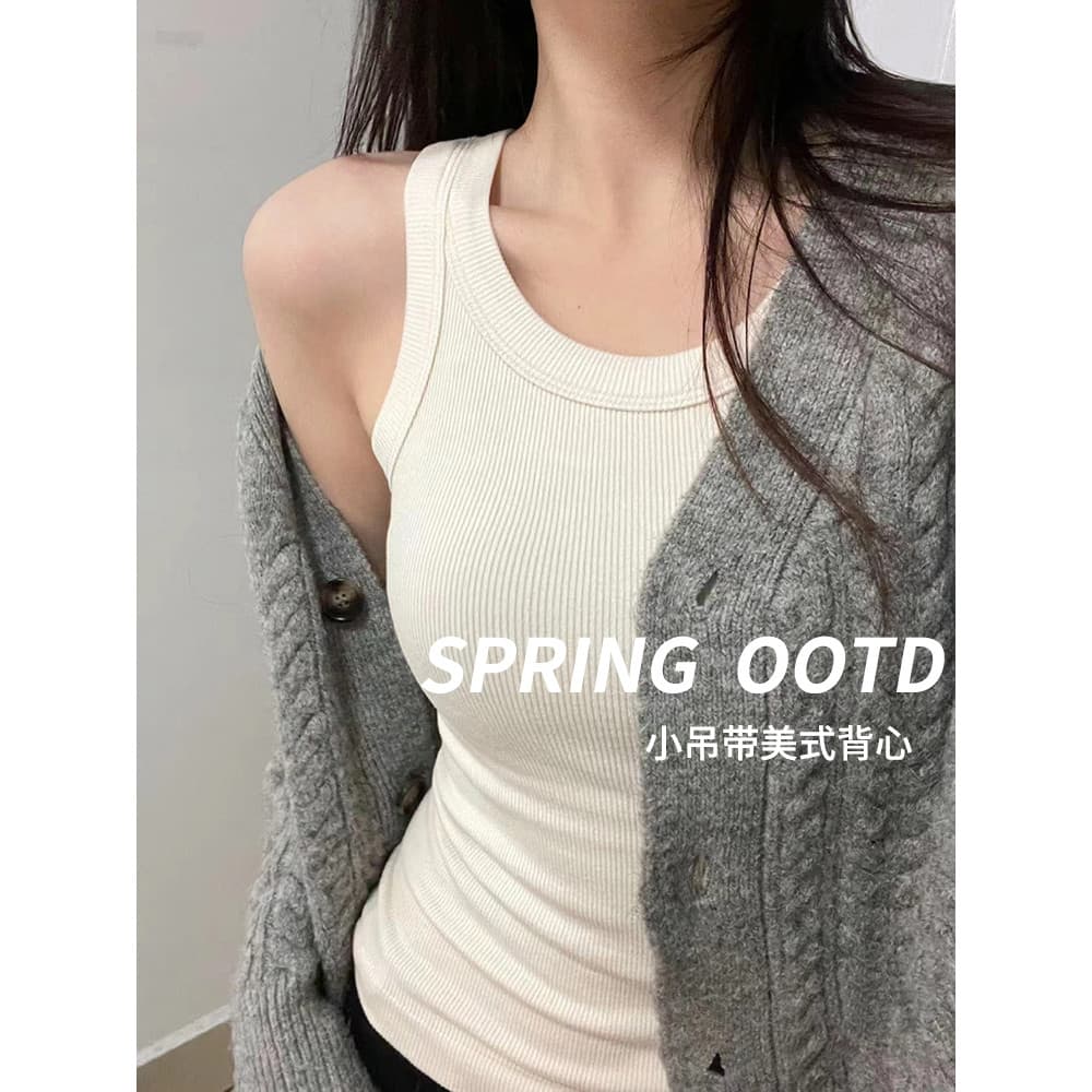 Pequena camisola senhoras primavera verão exterior Wear 2024 novo estilo Base interna branco rosqueado All-Match america