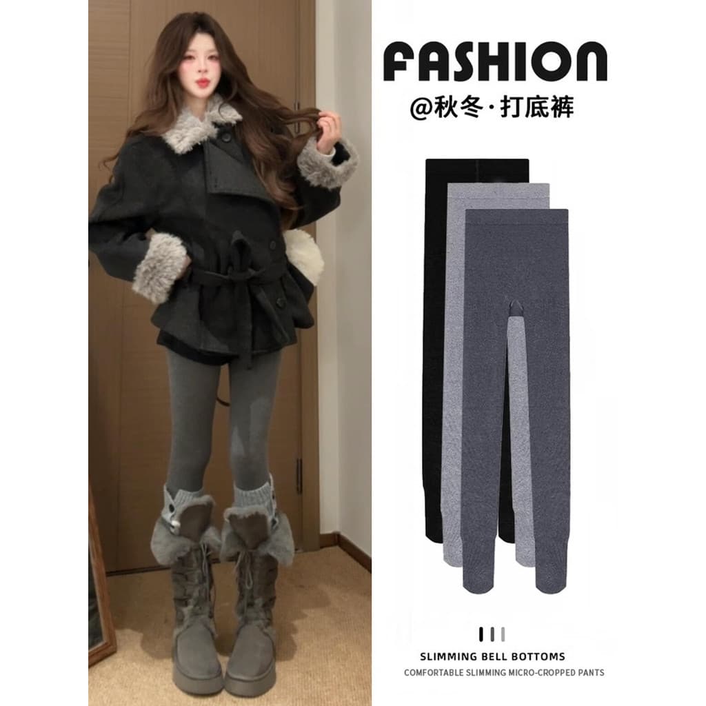 Leggings cinza femininas outono inverno 2025 novo estilo cintura alta mais magro olhar forro de lã calças de algodão peq