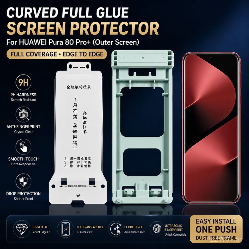 Para Huawei Pura 80 Ultra 70 Ultra 80 70 Pro+ Película de Vidro Temperado Curvada com Cola Total 9H Protetor de Tela Kit