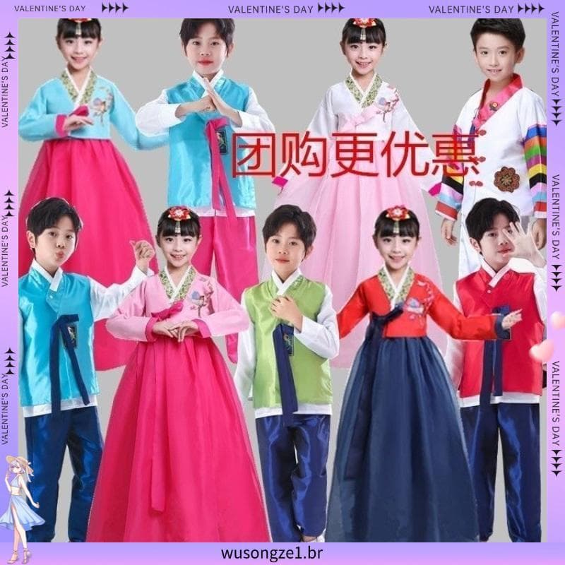 Novo estilo infantil Hanbok coreano desempenho traje meninos longo hoje minoria dança traje desempenho das crianças