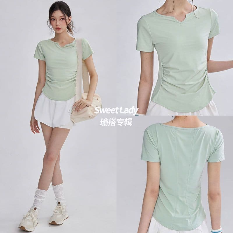 Slim-fit de secagem rápida de manga curta Pilates Yoga terno esportivo feminino