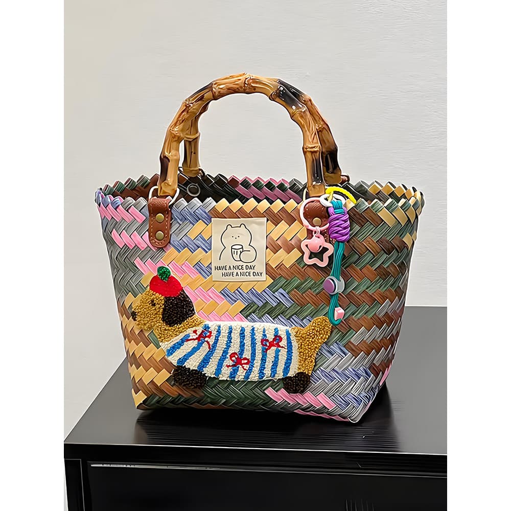 Este pacote ganhou!Novo estilo bolsa nicho Retro à prova dwaterproof água Dachshund cão cesta de vegetais imitação Ratta