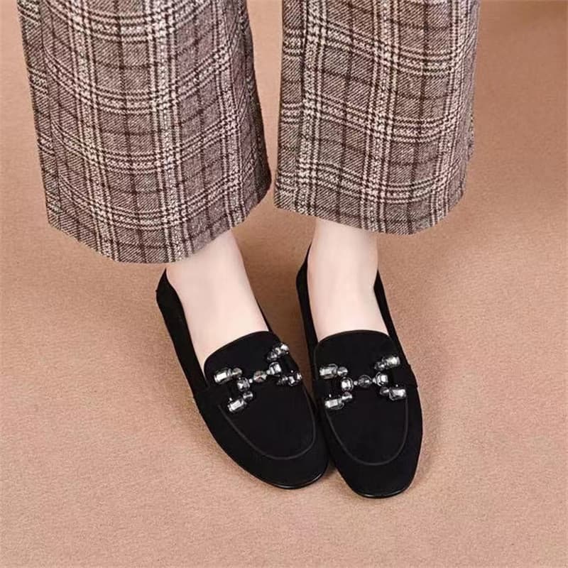 2026 novo estilo primavera outono inverno sola plana sapatos femininos couro genuíno fosco outono couro macio ervilhas s