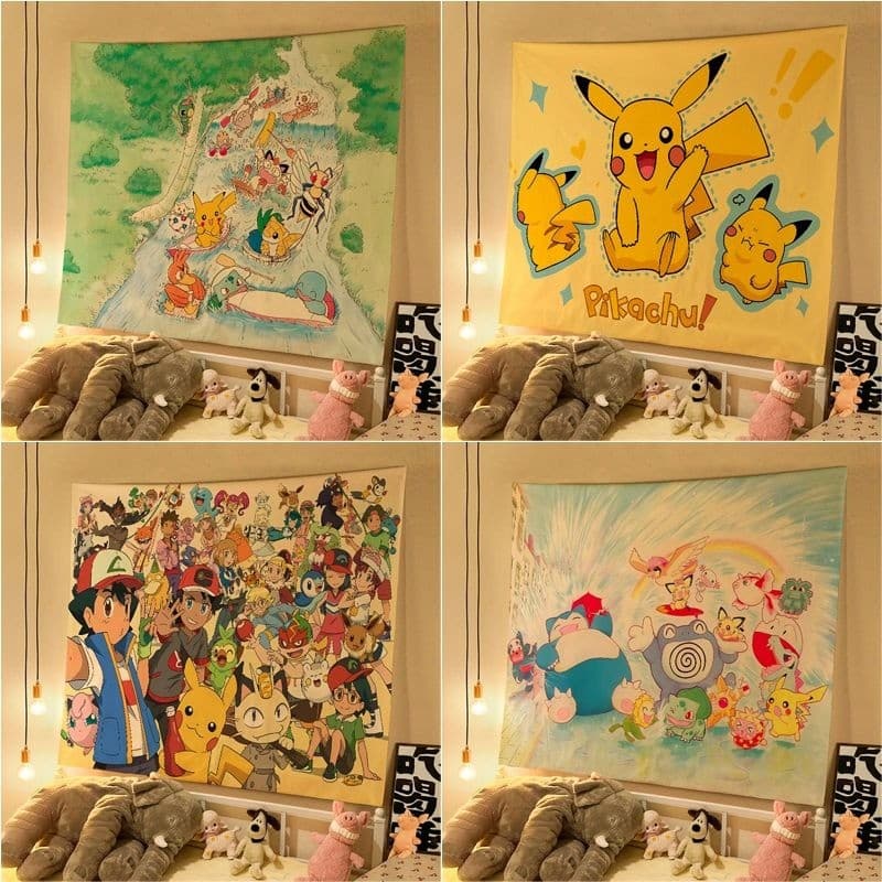 Pokémon Pokémon Pikachu Animação Mercadoria Decoração Tapeçaria Pokémon Dormitório Quarto Aluguel Casa Transformação Tap