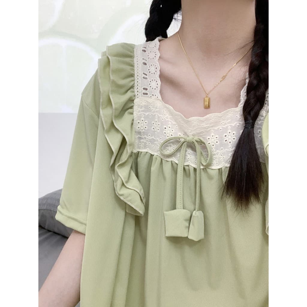 Camisola feminina verão seda gelo 2026 novo estilo princesa estilo doce estilo japonês pijamas longos tamanho grande gor