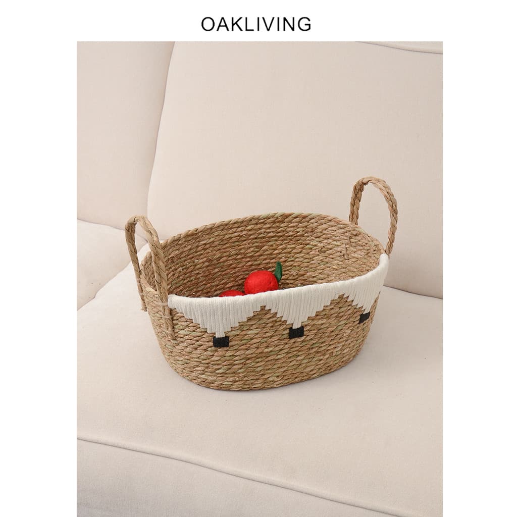 Oakliving cesta de tecido de ervas marinhas, cesta de mão única, lanches de frutas, cesta de armazenamento de artigos di
