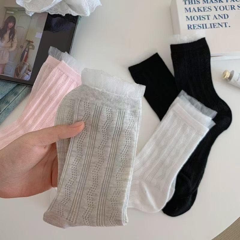 Meias de renda femininas primavera estilo fino Ballet estilo pilha meias branco verão combinando Mary Jane pequenos sapa