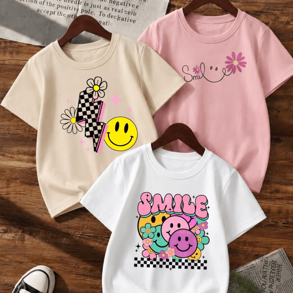Kit 3 Camisetas Infantil Algodão Estampada Delicadas Estilosas