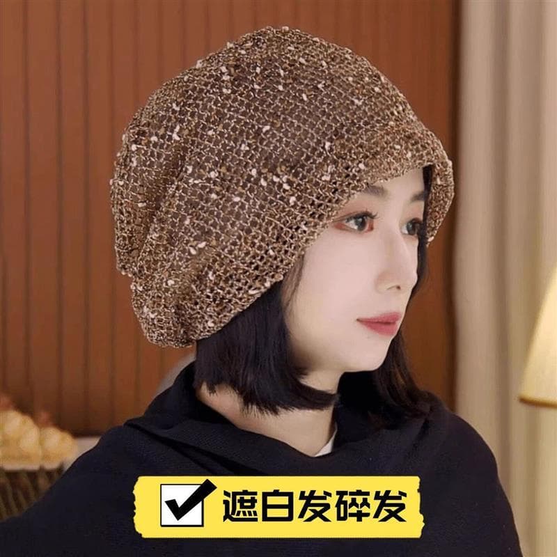 Capa de verão cabelo branco quebrado pilha chapéu feminino estilo fino rosto solto pequeno oco pulôver boné confinamento