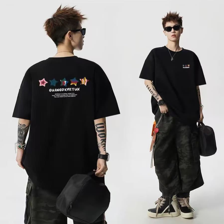 American Star street Wear High street carta impressão de manga curta camiseta masculina verão puro algodão pesado em tor