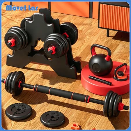 Kit Halteres Barra Kettlebell 6 em 1 Peso Musculação treino em casa
