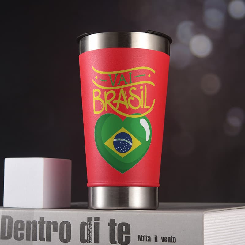 Copo térmico tumbler vai brasil 473ml aço inoxidável com abridor de garrafas embutido e tampa parede dupla vácuo
