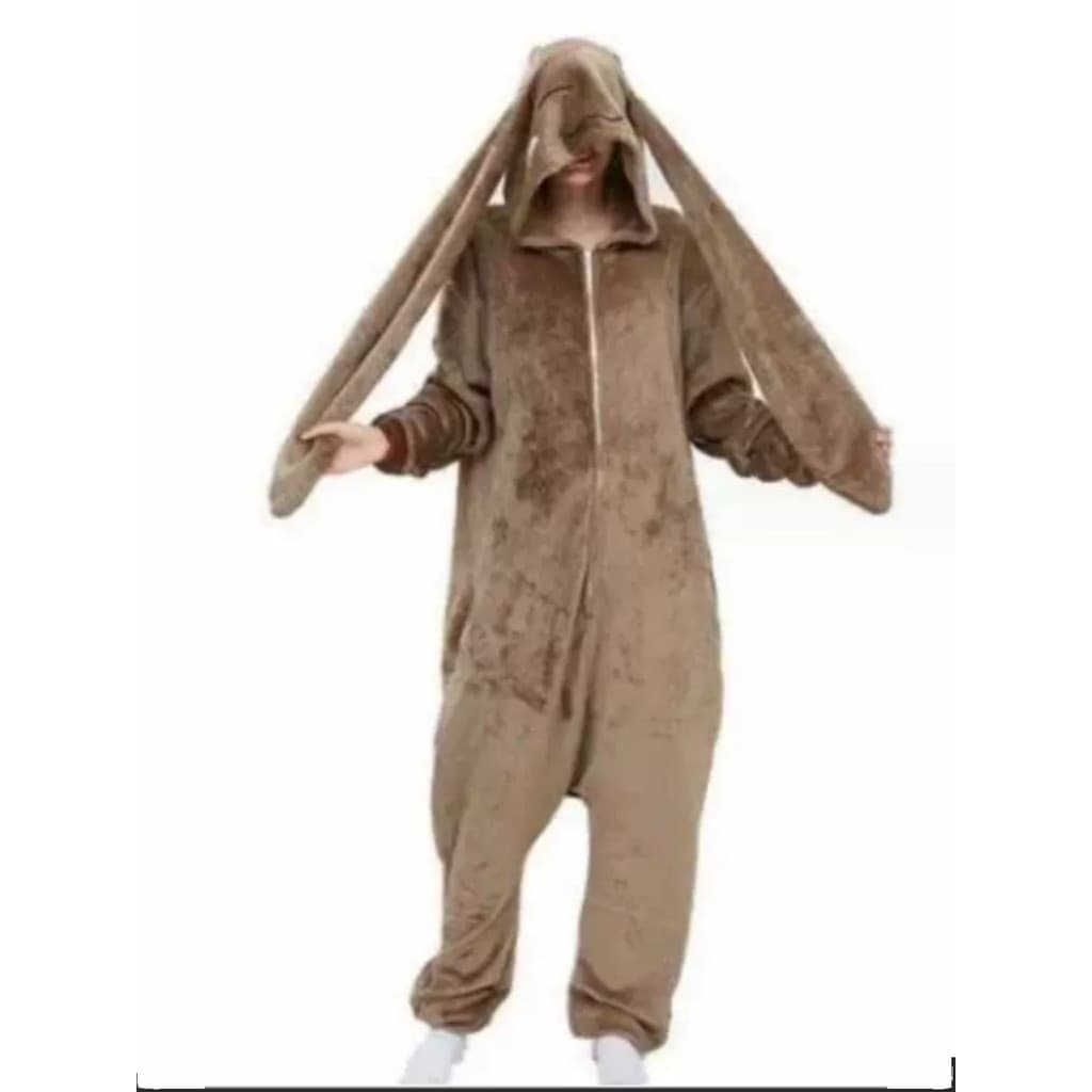 Coelho de orelhas compridas dos desenhos animados animal pijamas de uma peça adulto flanela outono inverno roupas para c