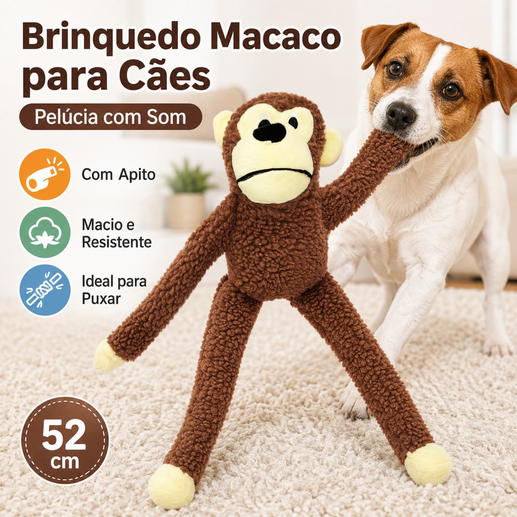 Brinquedo Cachorro Macaco De Pelúcia Grande 50cm Braços Longos Com Som Gasta Energia