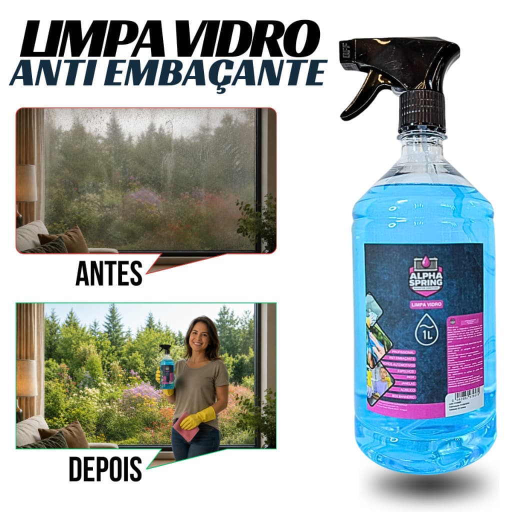Limpa Box Banheiro 1 LITRO Remove Gordura Vidro Azulejo Com Válvula anti embaçante espelho lustre