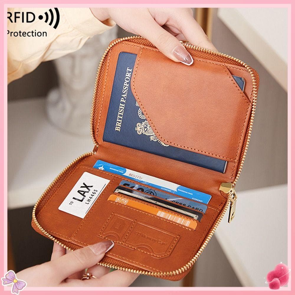 Bolsa Para Passaporte Com Zíper , De Armazenamento De Viagem De Cor Sólida RFID , Porta-De Couro PU Antifurto