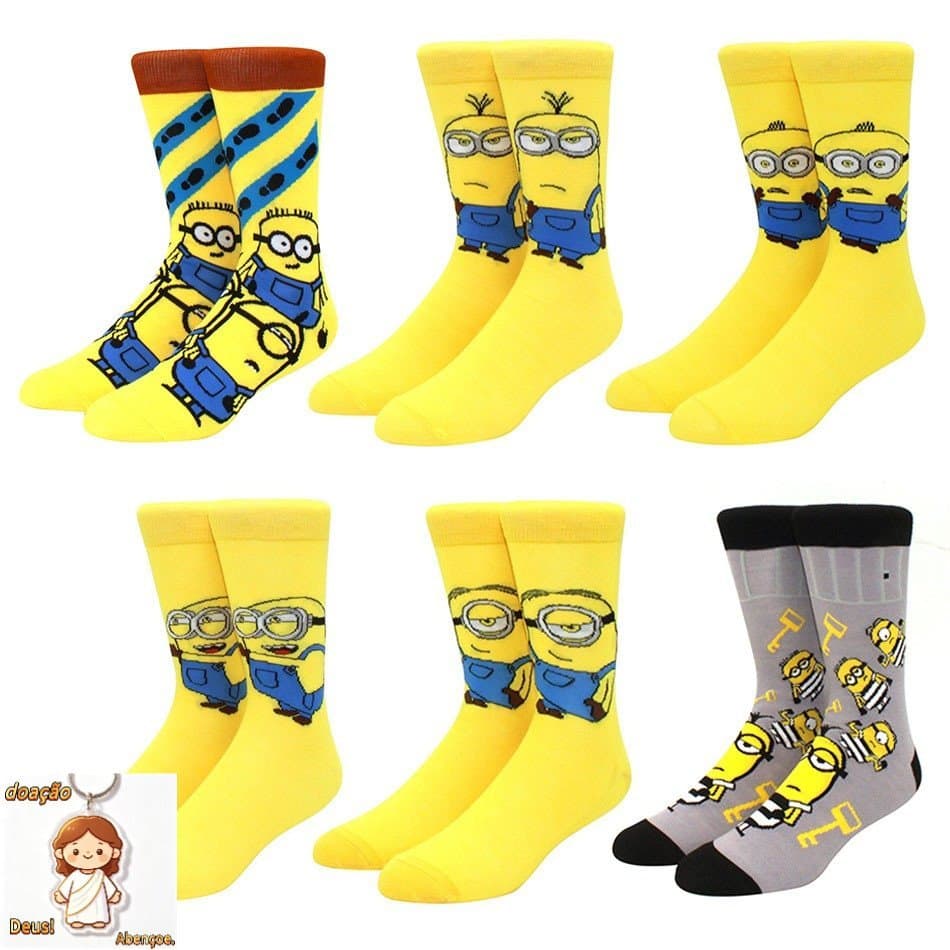 Meias Amarelas Masculinas com Estampa de Desenho Animado, Estilo Urbano Moderno e Personalidade para Mulheres